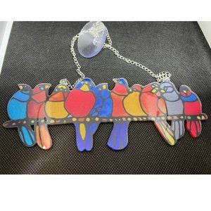 Birds on a wire, Faux stained glass hanging art piece